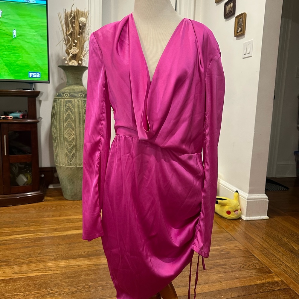Fashion Nova Hot Pink Satin Midi Dress